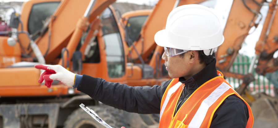 Construction worker wearing hard hat