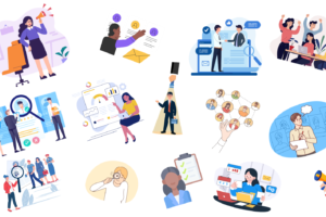 Collage of graphics representing hiring advice from DPI Staffing