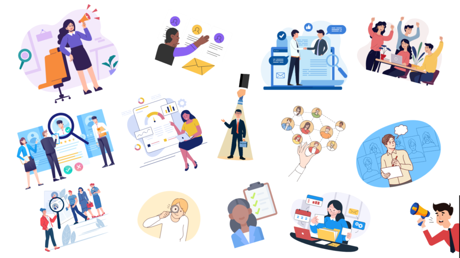 Collage of graphics representing hiring advice from DPI Staffing